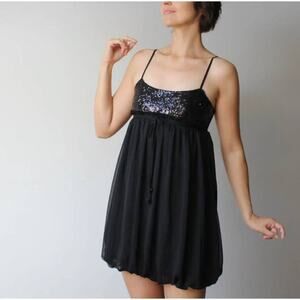 Bebe Vintage Black Sequined Bodice Mini Bubble Hem Dress Medium